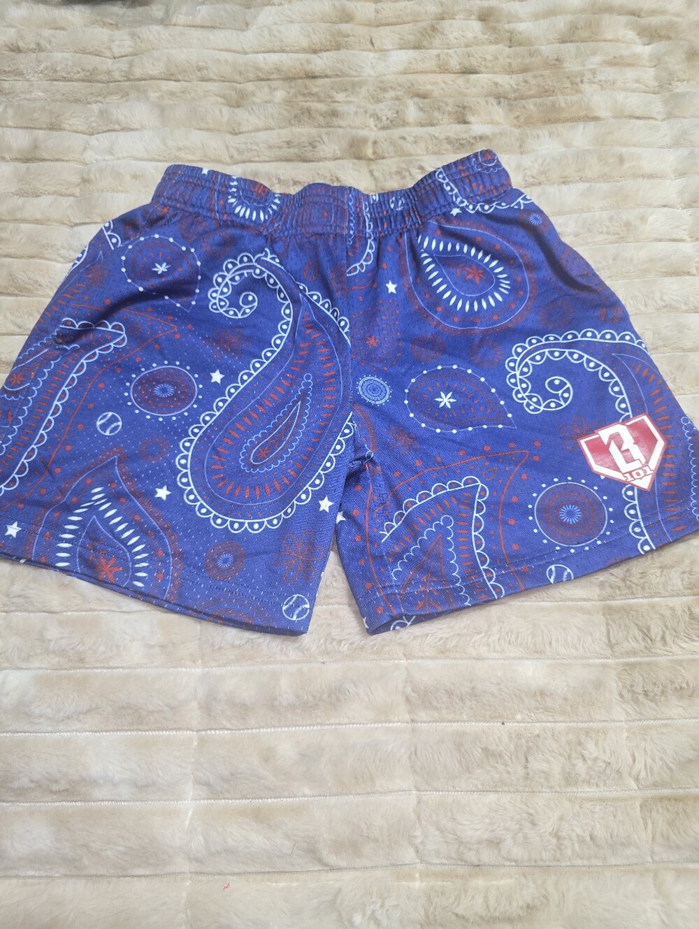 B101 Apparel Youth Medium Blue Paisley Bandana Print Mesh Athletic Shorts YM